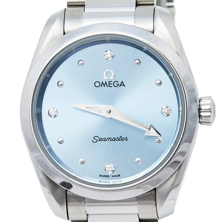 Pre Owned Omega Blue Diamonds Stainless Steel Seamaster Aqua Terra 220.10.28.60.53.001 Women's Wristwatch 28 mm