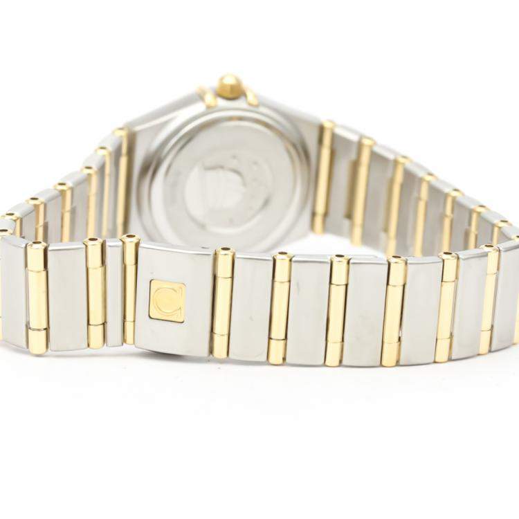Pre Owned Omega MOP Diamonds 18K Yellow Gold And Stainless Steel Constellation 1267.70 Quartz Women's Wristwatch 22 MM