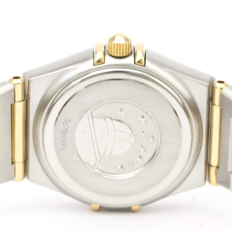 Pre Owned Omega MOP Diamonds 18K Yellow Gold And Stainless Steel Constellation 1267.70 Quartz Women's Wristwatch 22 MM