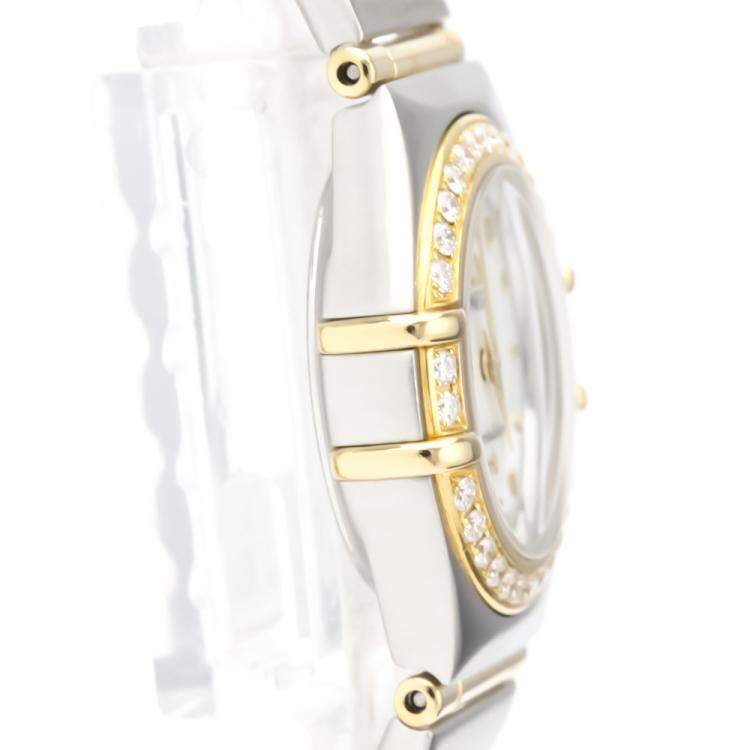 Pre Owned Omega MOP Diamonds 18K Yellow Gold And Stainless Steel Constellation 1267.70 Quartz Women's Wristwatch 22 MM
