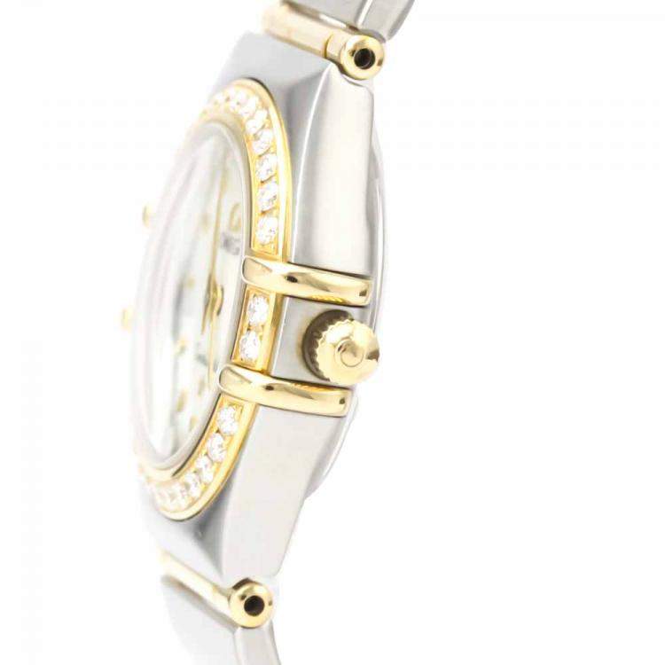 Pre Owned Omega MOP Diamonds 18K Yellow Gold And Stainless Steel Constellation 1267.70 Quartz Women's Wristwatch 22 MM