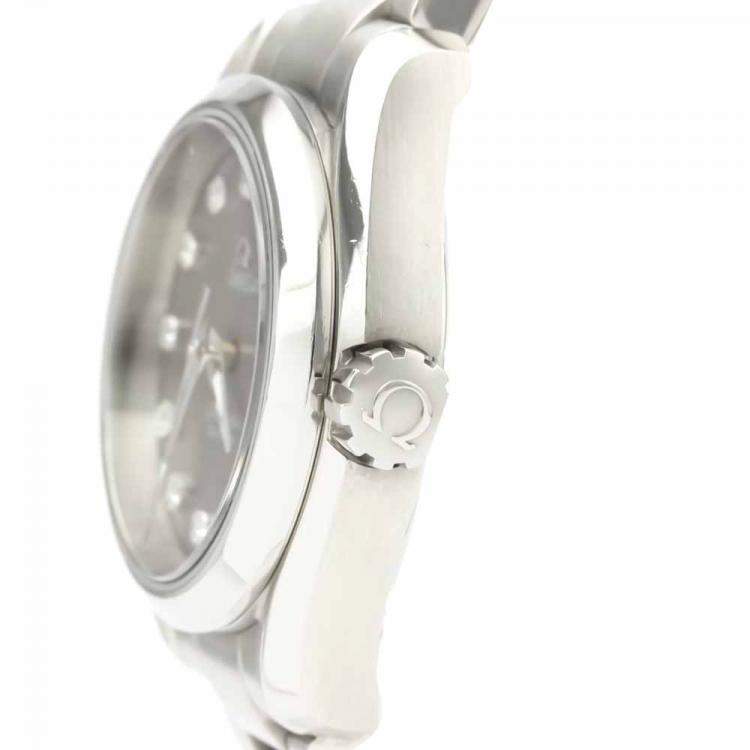 Pre Owned Omega Black Diamonds Stainless Steel Seamaster 231.10.30.61.56.001 Quartz Women's Wristwatch 30 MM