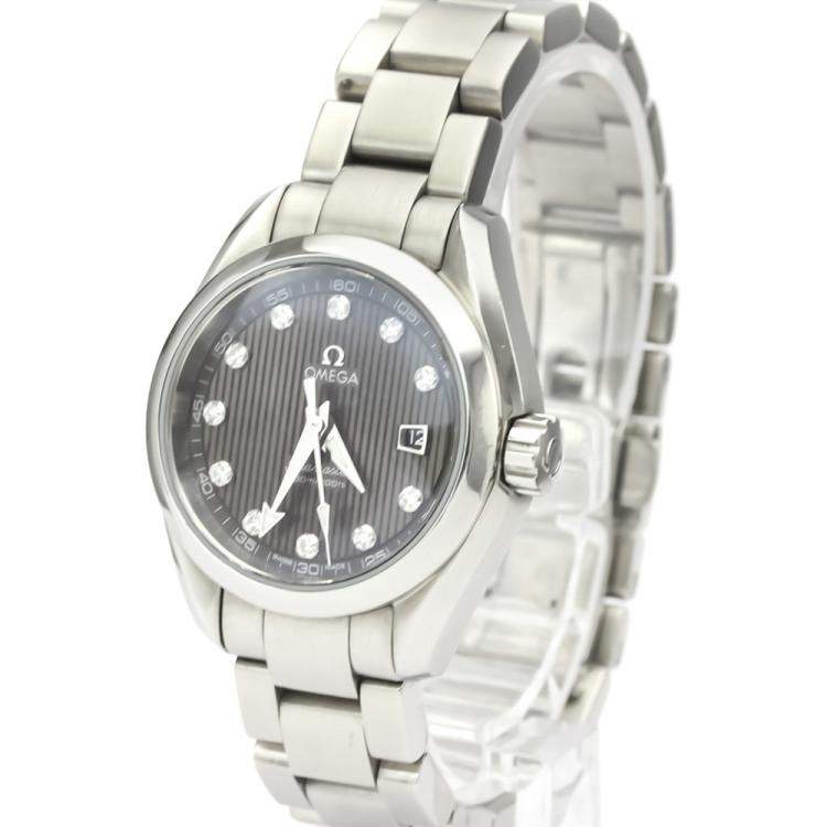 Pre Owned Omega Black Diamonds Stainless Steel Seamaster 231.10.30.61.56.001 Quartz Women's Wristwatch 30 MM