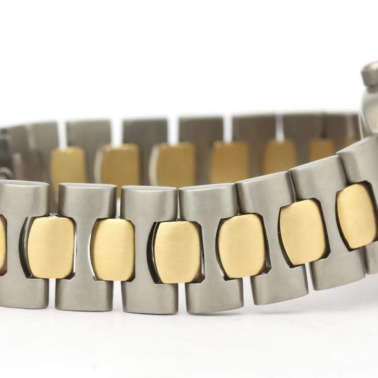 Pre Owned Omega Grey Diamonds 18K Yellow Gold And Titanium Seamaster 895.0845 Quartz Women's Wristwatch 22 MM