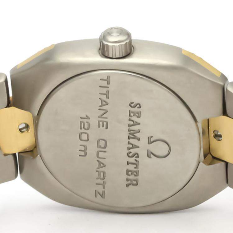 Pre Owned Omega Grey Diamonds 18K Yellow Gold And Titanium Seamaster 895.0845 Quartz Women's Wristwatch 22 MM