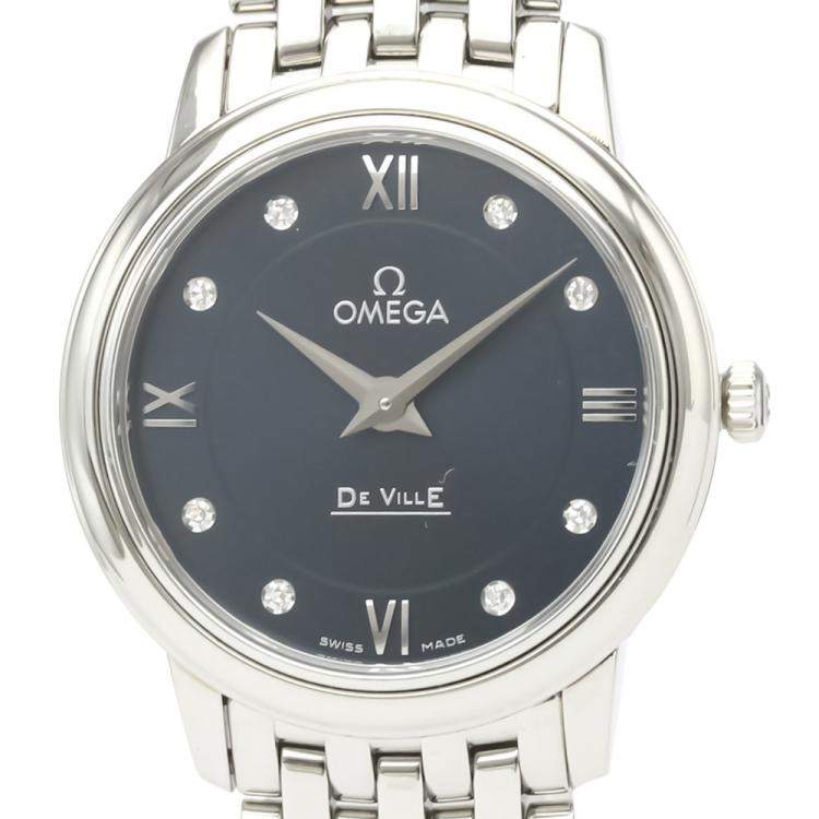 Pre Owned Omega Blue Stainless Steel De Ville 424.10.27.60.53.001 Quartz Women's Wristwatch 27 MM