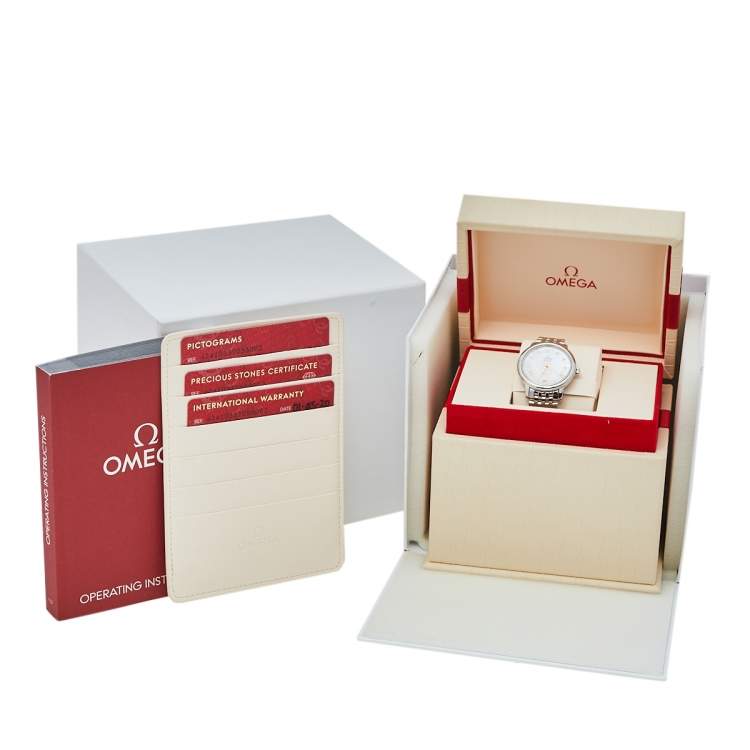 Pre Owned Omega Mother of Pearl Stainless Steel Diamond De Ville Prestige Co-Axial 424.10.33.20.55.002 Women's Wristwatch 32.70 mm