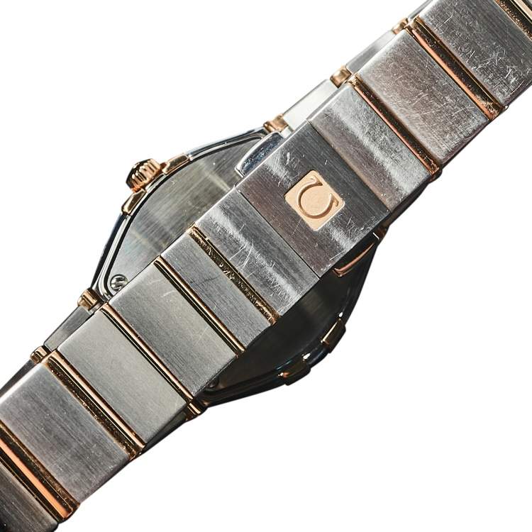 Pre Owned Omega Mother of Pearl 18K Rose Gold & Stainless Steel Diamond Constellation 123.20.24.60.55.001 Women's Wristwatch 24 mm