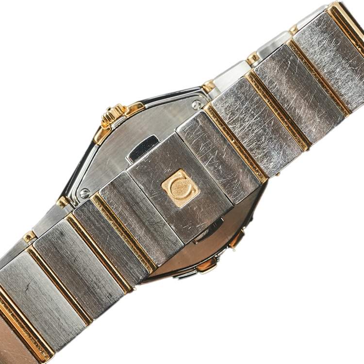 Pre Owned Omega Mother of Pearl 18K Yellow Gold & Stainless Steel Diamond Constellation 123.20.27.60.55.005 Women's Wristwatch 27 mm 