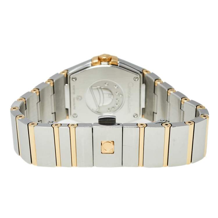 Pre Owned Omega Mother of Pearl 18K Yellow Gold & Stainless Steel Diamond Constellation 123.20.27.60.55.005 Women's Wristwatch 27 mm 