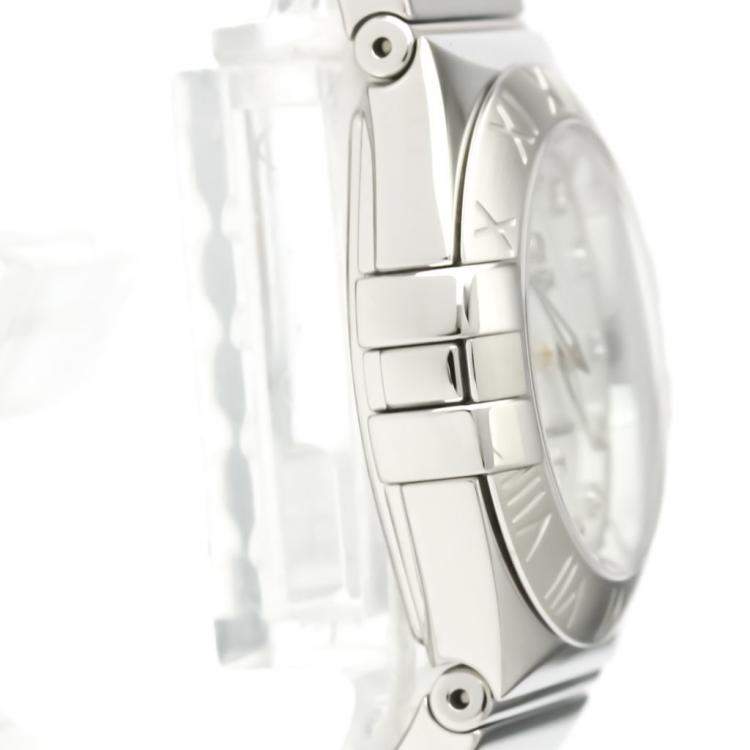 Pre Owned Omega MOP Diamonds Stainless Steel Constellation 123.10.27.60.55.002 Quartz Women's Wristwatch 27 MM