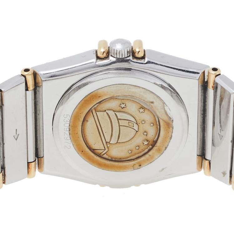 Pre Owned Omega Vintage White 18K Yellow Gold & Stainless Steel Constellation 795.108 Women's Wristwatch 23 mm