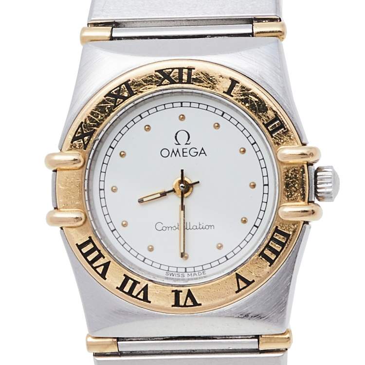 Pre Owned Omega Vintage White 18K Yellow Gold & Stainless Steel Constellation 795.108 Women's Wristwatch 23 mm