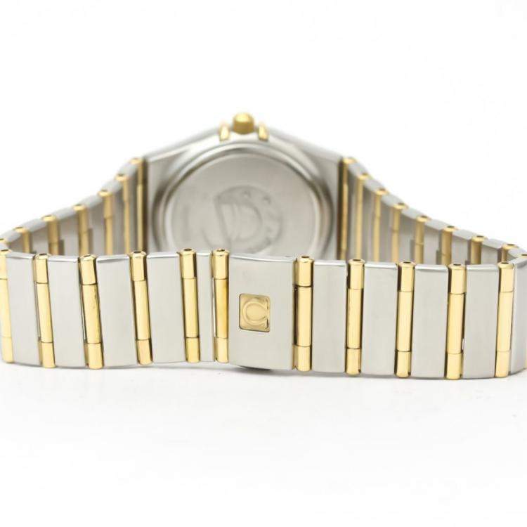 Pre Owned Omega MOP Diamonds 18k Yellow Gold And Stainless Steel Constellation 1272.75 Quartz Women's Wristwatch 25 MM
