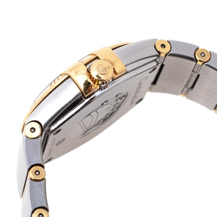 Pre Owned Omega Mother of Pearl 18K Yellow Gold & Stainless Steel Diamond Constellation 123.20.27.60.55.002 Women's Wristwatch 27 mm