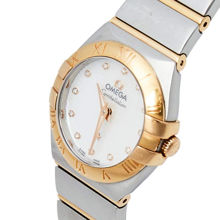 Pre Owned Omega Mother of Pearl 18K Yellow Gold and Stainless Steel Constellation 795.1001 Women's Wristwatch 27 mm