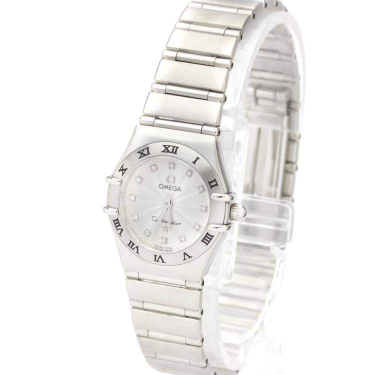 Pre Owned Omega Silver Diamonds Stainless Steel Constellation 1562.36 Quartz Women's Wristwatch 22 MM