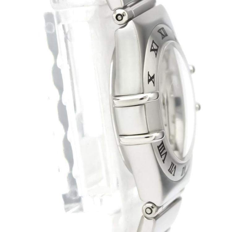Pre Owned Omega Silver Diamonds Stainless Steel Constellation 1562.36 Quartz Women's Wristwatch 22 MM