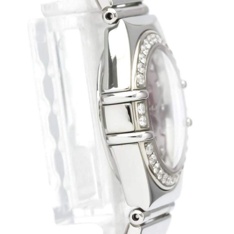 Pre Owned Omega Pink MOP Diamonds Stainless Steel Constellation 1457.78 Women's Wristwatch 22 MM