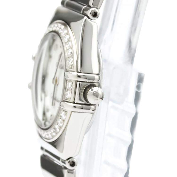 Pre Owned Omega MOP Diamonds Stainless Steel Constellation My Choice 1465.71 Women's Wristwatch 22 MM