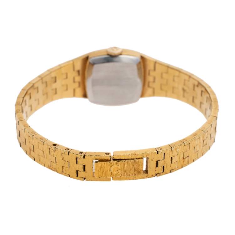 Pre Owned Omega Champagne Gold Plated Stainless Steel Vintage H5375 Women's Wristwatch 18 mm 