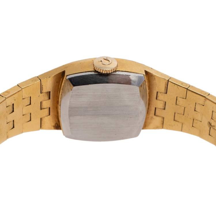 Pre Owned Omega Champagne Gold Plated Stainless Steel Vintage H5375 Women's Wristwatch 18 mm 
