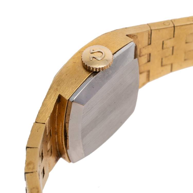 Pre Owned Omega Champagne Gold Plated Stainless Steel Vintage H5375 Women's Wristwatch 18 mm 