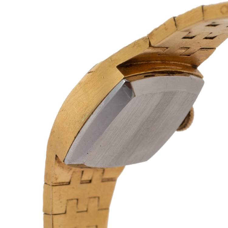 Pre Owned Omega Champagne Gold Plated Stainless Steel Vintage H5375 Women's Wristwatch 18 mm 