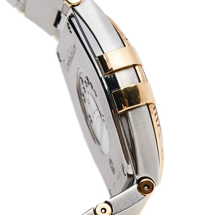 Pre Owned Omega Silver Stainless Steel and 18K Yellow Gold Constellation 396.2011 Women's Wristwatch 34 mm