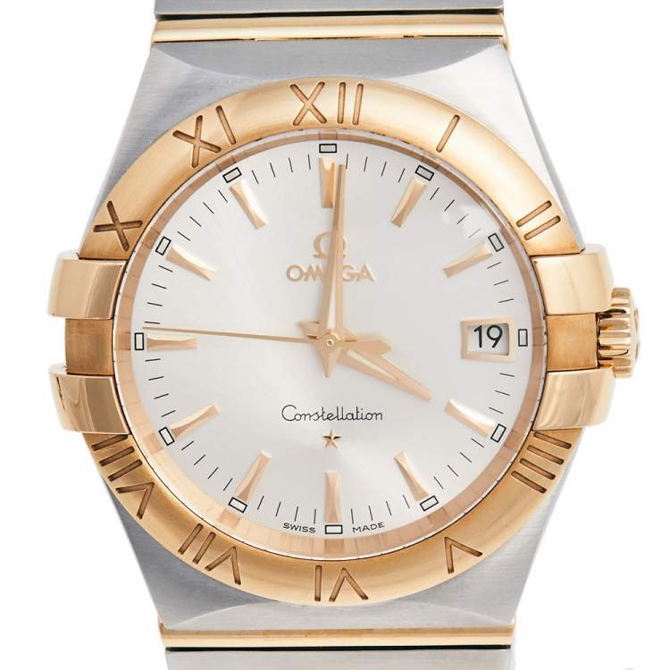 Pre Owned Omega Silver Stainless Steel and 18K Yellow Gold Constellation 396.2011 Women's Wristwatch 34 mm
