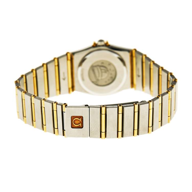 Pre Owned Omega Champagne 18K Yellow Gold Stainless Steel Diamond Constellation 895.1080.1 Women's Wristwatch 22 mm