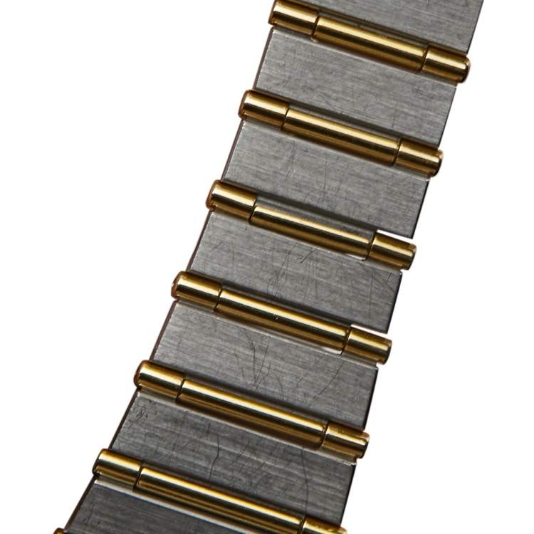 Pre Owned Omega Champagne 18K Yellow Gold Stainless Steel Diamond Constellation 895.1080.1 Women's Wristwatch 22 mm