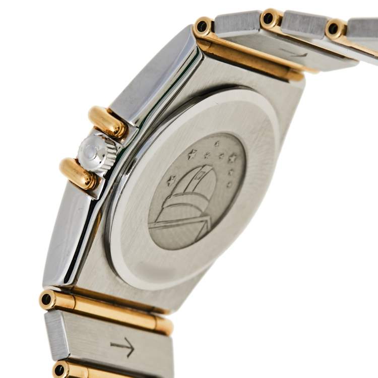 Pre Owned Omega Champagne 18K Yellow Gold Stainless Steel Diamond Constellation 895.1080.1 Women's Wristwatch 22 mm