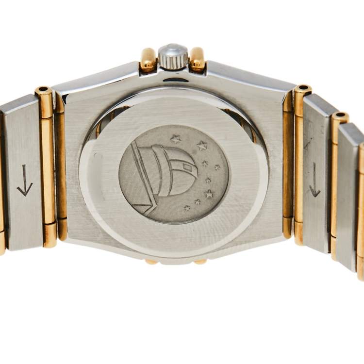 Pre Owned Omega Champagne 18K Yellow Gold Stainless Steel Diamond Constellation 895.1080.1 Women's Wristwatch 22 mm