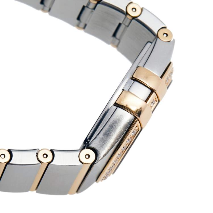 Pre Owned Omega Mother of Pearl 18k Yellow Gold Stainless Steel Diamond Constellation 123.25.27.60.55.009 Women's Wristwatch 27 mm