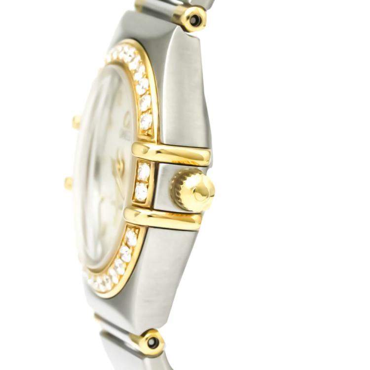 Pre Owned Omega Silver Diamonds 18k Yellow Gold And Stainless Steel Constellation 1367.30 Quartz Women's Wristwatch 22 MM