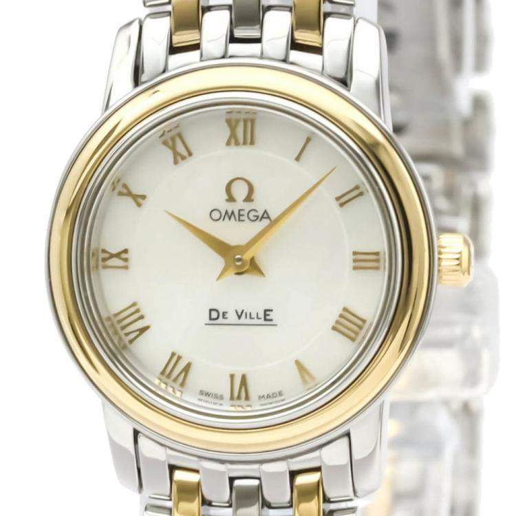 مملوكة مسبقًا Omega MOP 18K Yellow Gold And Stainless Steel De Ville Prestige 4370.71 Women's Wristwatch 22 MM