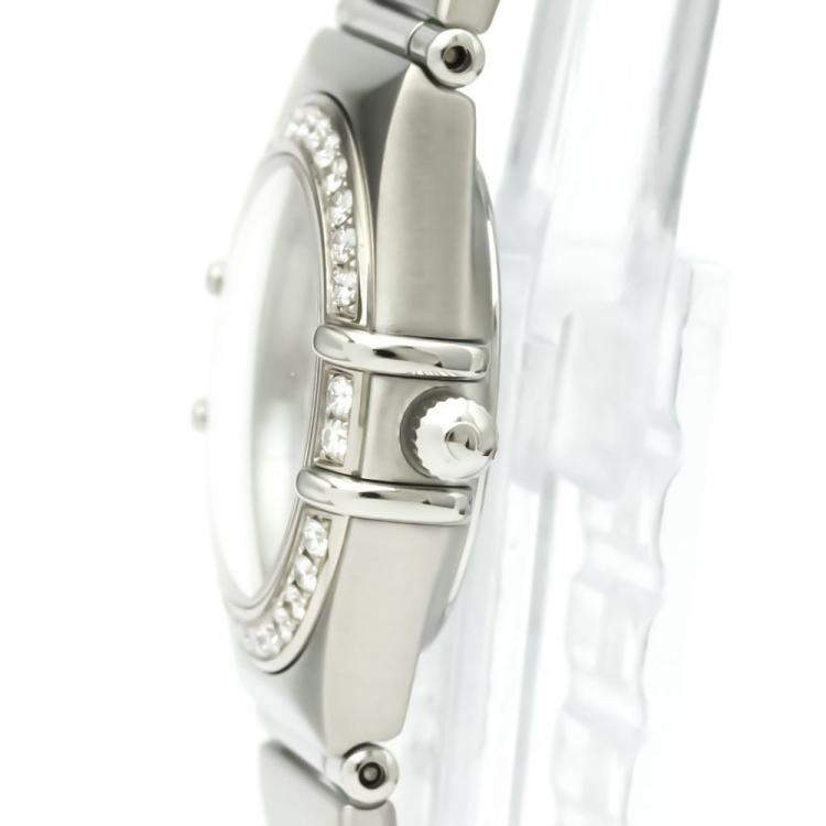 Pre Owned Omega Silver Diamonds Stainless Steel Constellation Quartz Women's Wristwatch 22MM