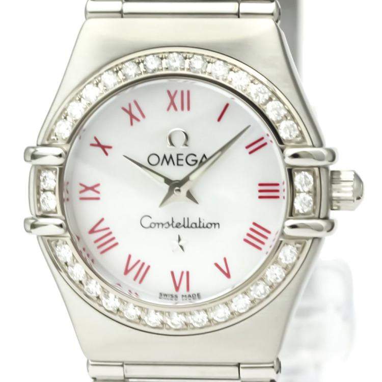 Pre Owned Omega Silver Diamonds Stainless Steel Constellation Quartz Women's Wristwatch 22MM