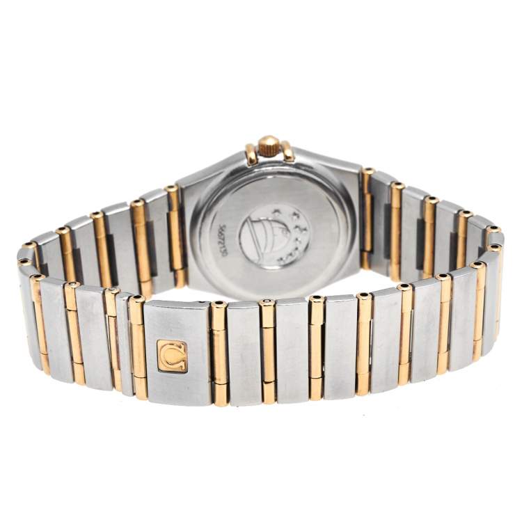 Pre Owned Omega Cream 18k Yellow Gold Stainless Steel Diamond Constellation 795.1202 Women's Wristwatch 25 mm  