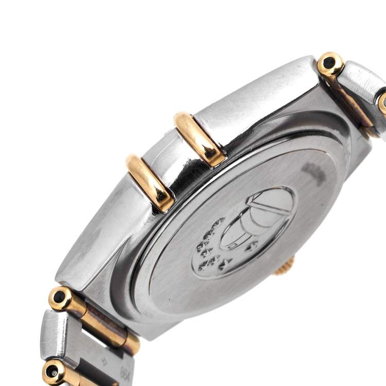 Pre Owned Omega Cream 18k Yellow Gold Stainless Steel Diamond Constellation 795.1202 Women's Wristwatch 25 mm  