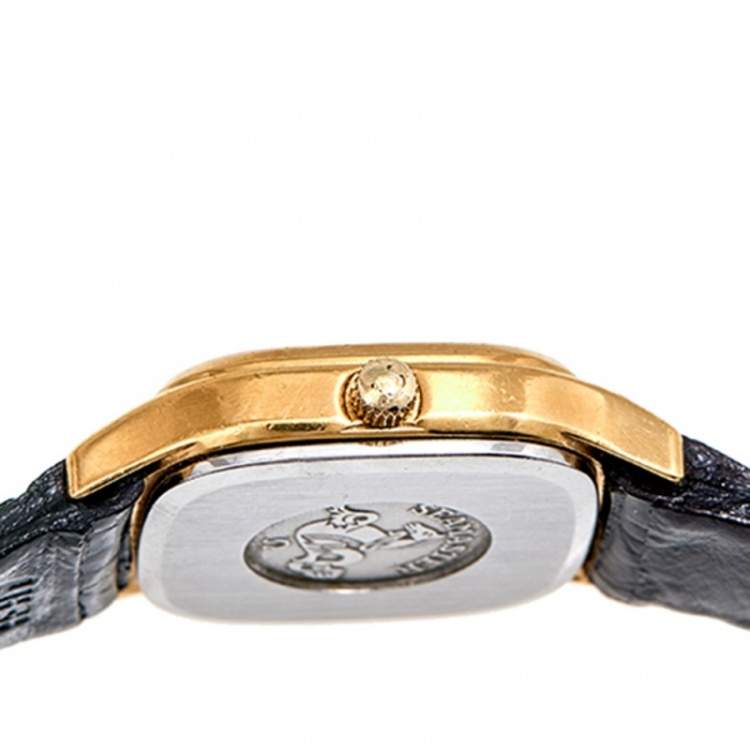 Pre Owned Omega Champagne Gold Plated Stainless Steel Leather Seamaster Brest 596.0045 Women's Wristwatch 22 mm