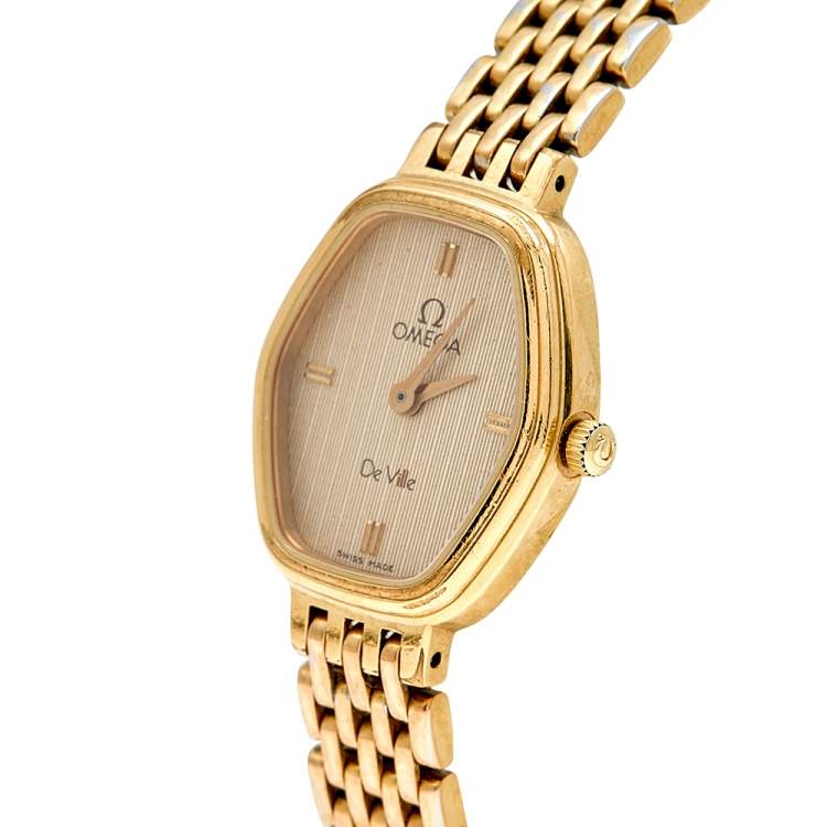 Pre Owned Omega Champagne Gold Plated Stainless Steel Vintage De Ville 791.0881 Women's Wristwatch 18 mm