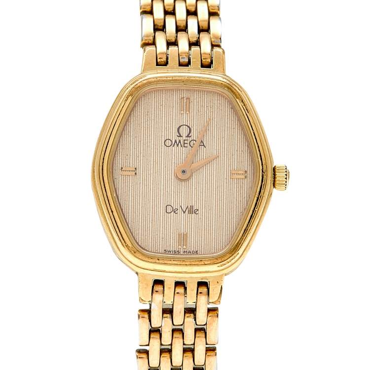 Pre Owned Omega Champagne Gold Plated Stainless Steel Vintage De Ville 791.0881 Women's Wristwatch 18 mm
