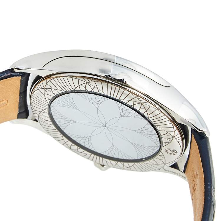 Pre Owned Omega White Stainless Steel Diamond Leather De Ville Tresor 428.17.36.60.04.001 Women's Wristwatch 36 mm
