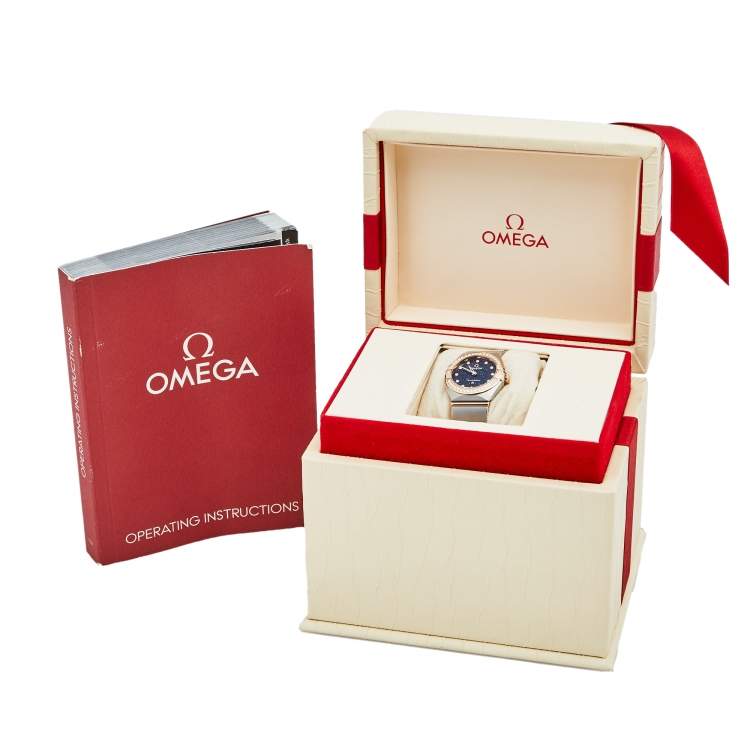Pre Owned Omega Blue 18k Rose Gold Stainless Steel Diamond Constellation 13125256053002 Women's Wristwatch 25 mm