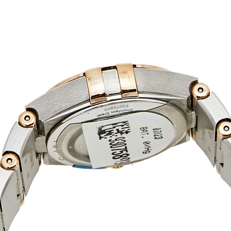 Pre Owned Omega Blue 18k Rose Gold Stainless Steel Diamond Constellation 13125256053002 Women's Wristwatch 25 mm
