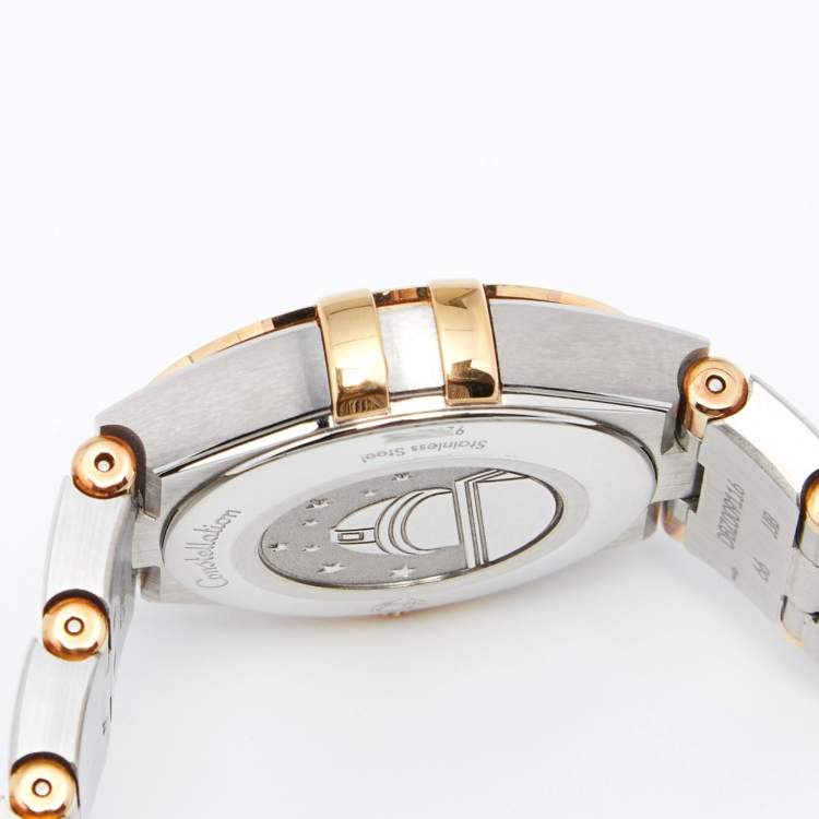 Pre Owned Omega Mother Of Pearl 18K Yellow Gold Stainless Steel Constellation 131.20.25.60.55.002 Women's Wristwatch 25 mm