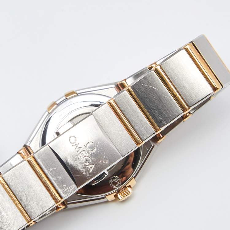 Pre Owned Omega Mother Of Pearl 18K Yellow Gold Stainless Steel Constellation 131.20.25.60.55.002 Women's Wristwatch 25 mm