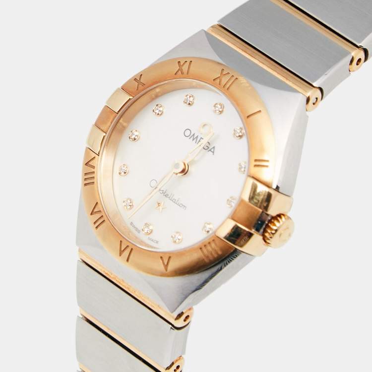 Pre Owned Omega Mother Of Pearl 18K Yellow Gold Stainless Steel Constellation 131.20.25.60.55.002 Women's Wristwatch 25 mm